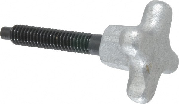 Gibraltar - 5/16-18 Lobed Shoulder Dog Point Tip Steel Thumb Screw - 2-5/8" OAL, 1-1/2" Head Diam x 7/8" Head Height, Black Oxide Finish - Exact Tooling