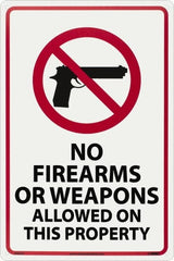 NMC - "No Firearms or Weapons Allowed On This Property", 18" Long x 12" Wide, Aluminum Safety Sign - Rectangle, 0.04" Thick, Use for Security & Admittance - Exact Tooling