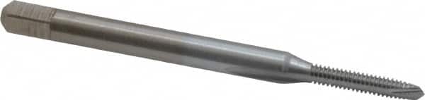 Made in USA - #2-56 UNC, 2 Flute, Chrome Finish, High Speed Steel Spiral Point Tap - Plug Chamfer, Right Hand Thread, 1-3/4" OAL, 7/16" Thread Length, 0.141" Shank Diam, 2B Class of Fit - Exact Tooling