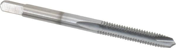 Made in USA - #8-32 UNC, 2 Flute, Chrome Finish, High Speed Steel Spiral Point Tap - Plug Chamfer, Right Hand Thread, 2-1/8" OAL, 3/4" Thread Length, 0.168" Shank Diam - Exact Tooling