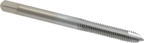 Made in USA - #10-32 UNF, 2 Flute, Chrome Finish, High Speed Steel Spiral Point Tap - Plug Chamfer, Right Hand Thread, 2-3/8" OAL, 7/8" Thread Length, 0.194" Shank Diam - Exact Tooling