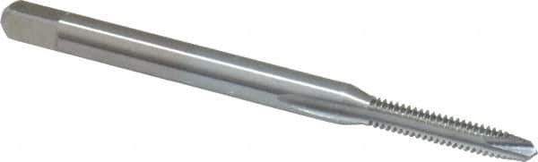 Made in USA - #3-48 UNC, 2 Flute, Chrome Finish, High Speed Steel Spiral Point Tap - Plug Chamfer, Right Hand Thread, 1-13/16" OAL, 1/2" Thread Length, 0.141" Shank Diam, 2B Class of Fit - Exact Tooling