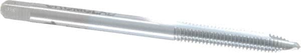 Made in USA - #6-40 UNF, 2 Flute, Chrome Finish, High Speed Steel Spiral Point Tap - Plug Chamfer, Right Hand Thread, 2" OAL, 11/16" Thread Length, 0.141" Shank Diam, 2B/3B Class of Fit - Exact Tooling