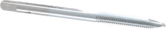 Made in USA - #6-40 UNF, 2 Flute, Chrome Finish, High Speed Steel Spiral Point Tap - Plug Chamfer, Right Hand Thread, 2" OAL, 11/16" Thread Length, 0.141" Shank Diam, 2B/3B Class of Fit - Exact Tooling