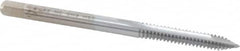 Made in USA - #6-32 UNC, 2 Flute, Chrome Finish, High Speed Steel Spiral Point Tap - Plug Chamfer, Right Hand Thread, 2" OAL, 11/16" Thread Length, 0.141" Shank Diam, 2B Class of Fit - Exact Tooling