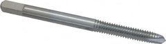Made in USA - #8-32 UNC, 2 Flute, Chrome Finish, High Speed Steel Spiral Point Tap - Plug Chamfer, Right Hand Thread, 2-1/8" OAL, 3/4" Thread Length, 0.168" Shank Diam, 2B Class of Fit - Exact Tooling