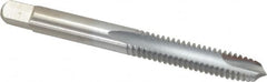 Made in USA - 1/4-20 UNC, 2 Flute, Chrome Finish, High Speed Steel Spiral Point Tap - Plug Chamfer, Right Hand Thread, 2-1/2" OAL, 1" Thread Length, 0.255" Shank Diam - Exact Tooling