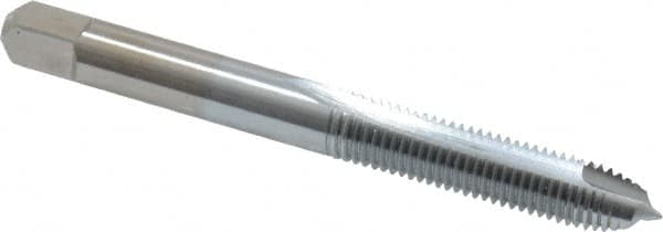 Made in USA - 1/4-28 UNF, 2 Flute, Chrome Finish, High Speed Steel Spiral Point Tap - Plug Chamfer, Right Hand Thread, 2-1/2" OAL, 1" Thread Length, 0.255" Shank Diam - Exact Tooling