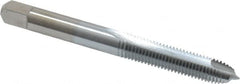 Made in USA - 1/4-28 UNF, 2 Flute, Chrome Finish, High Speed Steel Spiral Point Tap - Plug Chamfer, Right Hand Thread, 2-1/2" OAL, 1" Thread Length, 0.255" Shank Diam - Exact Tooling