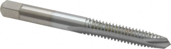 Made in USA - 1/4-20 UNC, 2 Flute, Chrome Finish, High Speed Steel Spiral Point Tap - Plug Chamfer, Right Hand Thread, 2-1/2" OAL, 1" Thread Length, 0.255" Shank Diam, 3B Class of Fit - Exact Tooling