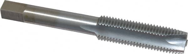 Made in USA - 7/16-20 UNF, 3 Flute, Chrome Finish, High Speed Steel Spiral Point Tap - Plug Chamfer, Right Hand Thread, 3-5/32" OAL, 1-7/16" Thread Length, 0.323" Shank Diam - Exact Tooling