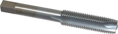 Made in USA - 7/16-20 UNF, 3 Flute, Chrome Finish, High Speed Steel Spiral Point Tap - Plug Chamfer, Right Hand Thread, 3-5/32" OAL, 1-7/16" Thread Length, 0.323" Shank Diam - Exact Tooling