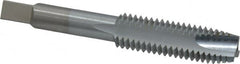 Made in USA - 1/2-13 UNC, 3 Flute, Chrome Finish, High Speed Steel Spiral Point Tap - Plug Chamfer, Right Hand Thread, 3-3/8" OAL, 1-21/32" Thread Length, 0.367" Shank Diam, 3B Class of Fit - Exact Tooling