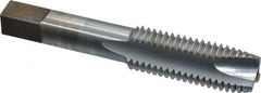 Made in USA - 3/4-10 UNC, 3 Flute, Chrome Finish, High Speed Steel Spiral Point Tap - Plug Chamfer, Right Hand Thread, 4-1/4" OAL, 2" Thread Length, 0.59" Shank Diam - Exact Tooling