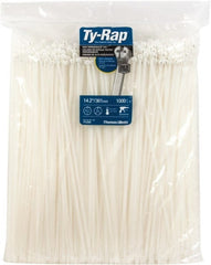 Thomas & Betts - 14.2" Long Natural (Color) Nylon Standard Cable Tie - 50 Lb Tensile Strength, 1.4mm Thick, 101.6mm Max Bundle Diam - Exact Tooling