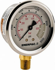Enerpac - 0 to 10,000 psi Pressure Rating, 1/4 NPTF Gauge Connection, Hydraulic Pressure Liquid Filled Gage - 2-1/2" Face Diam - Exact Tooling