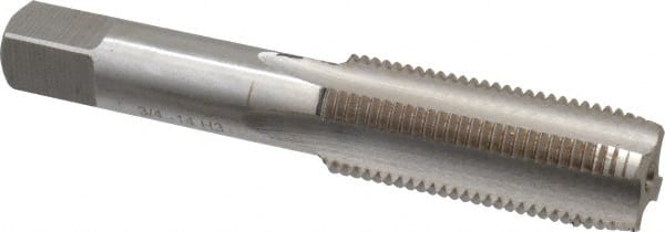 Interstate - 3/4-14 UNS 3B 4 Flute Bright Finish High Speed Steel Straight Flute Standard Hand Tap - Plug, Right Hand Thread, 4-1/4" OAL, H3 Limit, Oversize - Exact Tooling