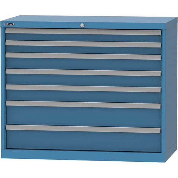 LISTA - 7 Drawer, 84 Compartment Bright Blue Steel Modular Storage Cabinet - Exact Tooling