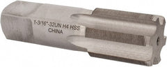Interstate - 1-3/16 - 32 UNS 3B 4 Flute Bright Finish High Speed Steel Straight Flute Standard Hand Tap - Bottoming, Right Hand Thread, 4" OAL, H4 Limit, Oversize - Exact Tooling