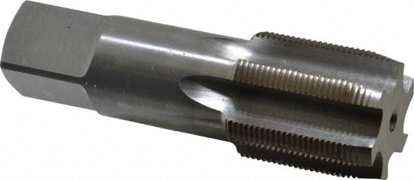 Interstate - 1-1/4 - 18 UNEF 3B 6 Flute Bright Finish High Speed Steel Straight Flute Standard Hand Tap - Plug, Right Hand Thread, 4" OAL, H4 Limit, Oversize - Exact Tooling