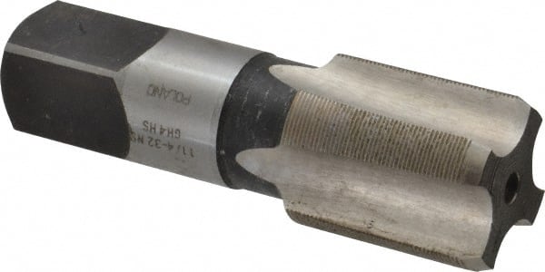 Interstate - 1-1/4 - 32 UNS 3B 6 Flute Bright Finish High Speed Steel Straight Flute Standard Hand Tap - Bottoming, Right Hand Thread, 4" OAL, H4 Limit, Oversize - Exact Tooling