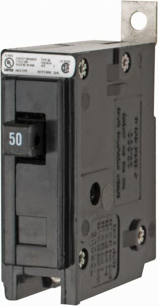 Eaton Cutler-Hammer - 50 Amp, 120/240 VAC, 24 VDC, 48 VDC, 80 VDC, 1 Pole, Bolt On Miniature Circuit Breaker - Thermal Magnetic Trip, 14-4 AWG, 2-3/8 Inch Deep x 2-15/16 Inch High x 1 Inch Wide - Exact Tooling