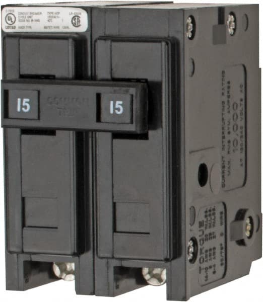 Eaton Cutler-Hammer - 15 Amp, 120/240 VAC, 24 VDC, 48 VDC, 80 VDC, 2 Pole, Plug In Miniature Circuit Breaker - Thermal Magnetic Trip, 14-4 AWG, 2-3/8 Inch Deep x 2-15/16 Inch High x 2 Inch Wide - Exact Tooling