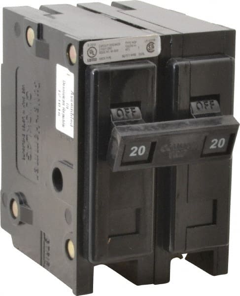 Eaton Cutler-Hammer - 20 Amp, 120/240 VAC, 24 VDC, 48 VDC, 80 VDC, 2 Pole, Plug In Miniature Circuit Breaker - Thermal Magnetic Trip, 10 kA Breaking Capacity, 14-4 AWG, 2-3/8 Inch Deep x 2-15/16 Inch High x 2 Inch Wide - Exact Tooling