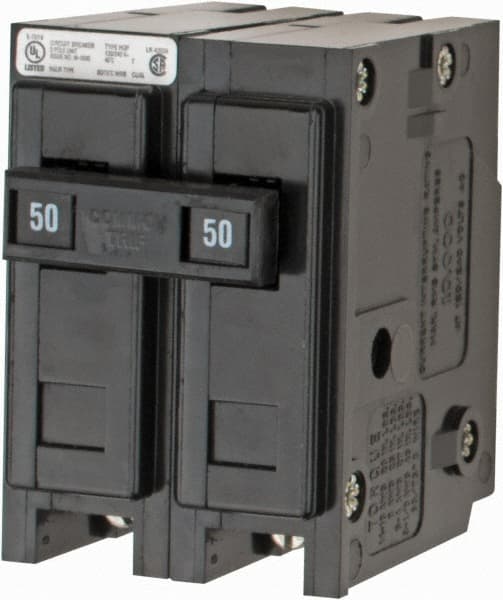 Eaton Cutler-Hammer - 50 Amp, 120/240 VAC, 24 VDC, 48 VDC, 80 VDC, 2 Pole, Plug In Miniature Circuit Breaker - Thermal Magnetic Trip, 14-4 AWG, 2-3/8 Inch Deep x 2-15/16 Inch High x 2 Inch Wide - Exact Tooling