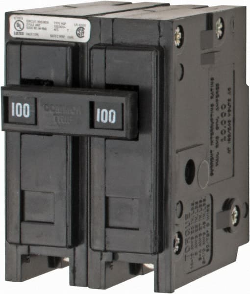 Eaton Cutler-Hammer - 100 Amp, 120/240 VAC, 24 VDC, 48 VDC, 80 VDC, 2 Pole, Plug In Miniature Circuit Breaker - Thermal Magnetic Trip, 8-1/0 AWG, 2-3/8 Inch Deep x 2-15/16 Inch High x 2 Inch Wide - Exact Tooling