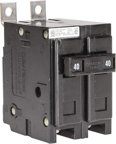 Eaton Cutler-Hammer - 40 Amp, 120/240 VAC, 24 VDC, 48 VDC, 80 VDC, 2 Pole, Bolt On Miniature Circuit Breaker - Thermal Magnetic Trip, 14-4 AWG, 2-3/8 Inch Deep x 2-15/16 Inch High x 2 Inch Wide - Exact Tooling