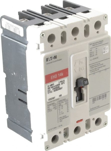 Eaton Cutler-Hammer - 30 Amp, 250 VDC, 480 VAC, 3 Pole, Molded Case Circuit Breaker - Thermal Magnetic Trip, Multiple Breaking Capacity Ratings, 14-1/0 AWG, 3-3/8 Inch Deep x 6 Inch High x 4-1/8 Inch Wide - Exact Tooling