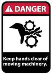 NMC - "Danger - Keep Hands Clear of Moving Machinery", 14" Long x 10" Wide, Pressure-Sensitive Vinyl Safety Sign - Rectangle, 0.004" Thick, Use for Accident Prevention - Exact Tooling