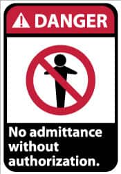 NMC - "Danger - No Admittance without Authorization", 14" Long x 10" Wide, Aluminum Safety Sign - Rectangle, 0.04" Thick, Use for Security & Admittance - Exact Tooling