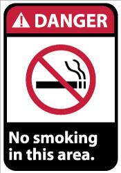 NMC - "Danger - No Smoking in This Area", 14" Long x 10" Wide, Pressure-Sensitive Vinyl Safety Sign - Rectangle, 0.004" Thick, Use for Accident Prevention - Exact Tooling