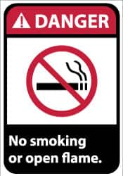 NMC - "Danger - No Smoking or Open Flame", 14" Long x 10" Wide, Rigid Plastic Safety Sign - Rectangle, 0.05" Thick, Use for Accident Prevention - Exact Tooling