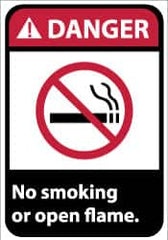 NMC - "Danger - No Smoking or Open Flame", 14" Long x 10" Wide, Rigid Plastic Safety Sign - Rectangle, 0.05" Thick, Use for Accident Prevention - Exact Tooling