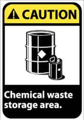 NMC - "Caution - Chemical Waste Storage Area", 14" Long x 10" Wide, Pressure-Sensitive Vinyl Safety Sign - Rectangle, 0.004" Thick, Use for Hazardous Materials - Exact Tooling