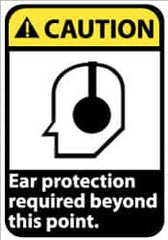 NMC - "Caution - Ear Protection Required Beyond This Point", 14" Long x 10" Wide, Pressure-Sensitive Vinyl Safety Sign - Rectangle, 0.004" Thick, Use for Accident Prevention - Exact Tooling