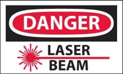 NMC - Accident Prevention Label, Header: DANGER - Legend: Danger - Laser Beam, English, Red, Black & White, 5" Long x 3" High, Sign Muscle Finish - Exact Tooling