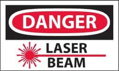 NMC - Accident Prevention Label, Header: DANGER - Legend: Danger - Laser Beam, English, Red, Black & White, 5" Long x 3" High, Sign Muscle Finish - Exact Tooling