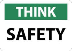 NMC - "Think - Safety", 10" Long x 14" Wide, Rigid Plastic Safety Sign - Rectangle, 0.05" Thick, Use for Accident Prevention - Exact Tooling