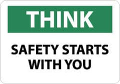 NMC - "Think - Safety Starts with You", 10" Long x 14" Wide, Rigid Plastic Safety Sign - Rectangle, 0.05" Thick, Use for Accident Prevention - Exact Tooling