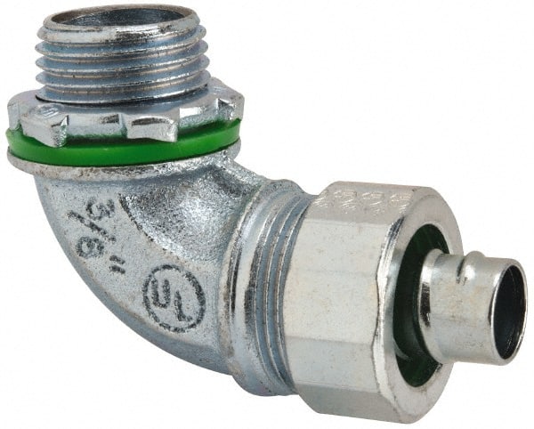 Cooper Crouse-Hinds - 3/8" Trade, Malleable Iron Threaded Angled Liquidtight Conduit Connector - Noninsulated - Exact Tooling