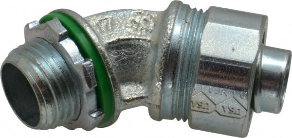 Cooper Crouse-Hinds - 1/2" Trade, Malleable Iron Threaded Angled Liquidtight Conduit Connector - Noninsulated - Exact Tooling