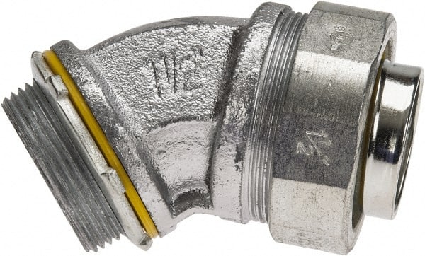Cooper Crouse-Hinds - 1-1/2" Trade, Malleable Iron Threaded Angled Liquidtight Conduit Connector - Noninsulated - Exact Tooling