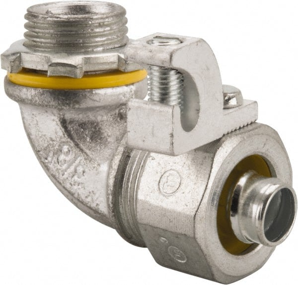 Cooper Crouse-Hinds - 3/8" Trade, Malleable Iron Threaded Angled Liquidtight Conduit Connector - Noninsulated - Exact Tooling