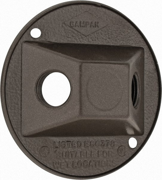 Cooper Crouse-Hinds - 2 Outlet, 1/2" Hole Diam, Powder Coat Finish, Round Noncorrosive Weatherproof Box Cover - 4-1/2" Wide x 9/16" High, Wet Locations, Aluminum, UL Listed - Exact Tooling