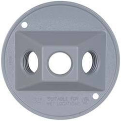 Cooper Crouse-Hinds - 3 Outlet, 1/2" Hole Diam, Powder Coat Finish, Round Noncorrosive Weatherproof Box Cover - 4-1/2" Wide x 9/16" High, Wet Locations, Aluminum, UL Listed - Exact Tooling