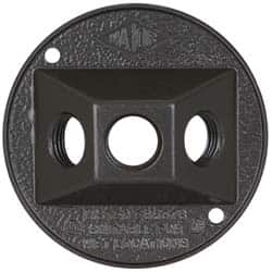 Cooper Crouse-Hinds - 3 Outlet, 1/2" Hole Diam, Powder Coat Finish, Round Noncorrosive Weatherproof Box Cover - 4-1/2" Wide x 9/16" High, Wet Locations, Aluminum, UL Listed - Exact Tooling